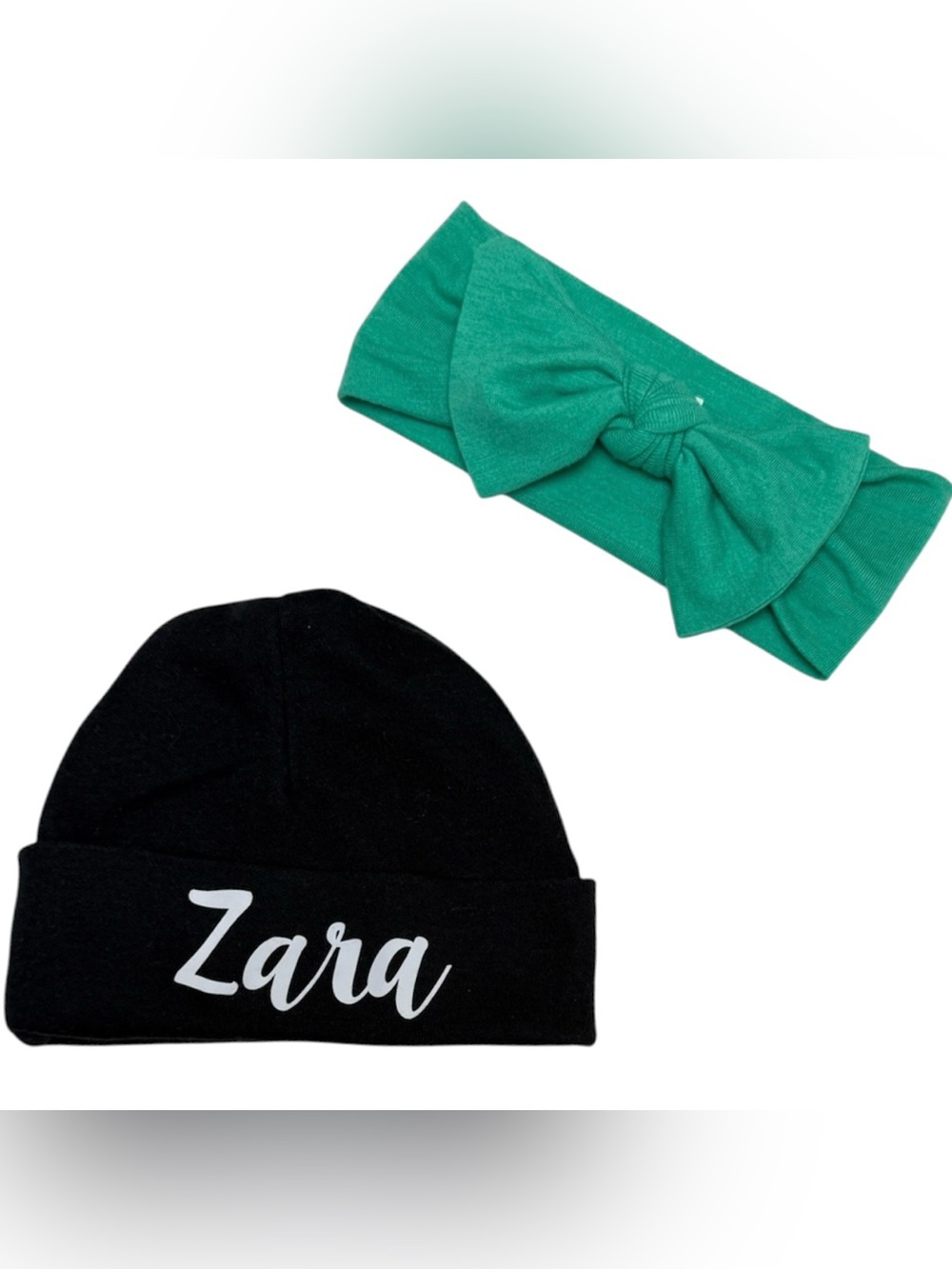 Baby Girl Headwear Bundle Hat Headband Black Green 0-6 Mon